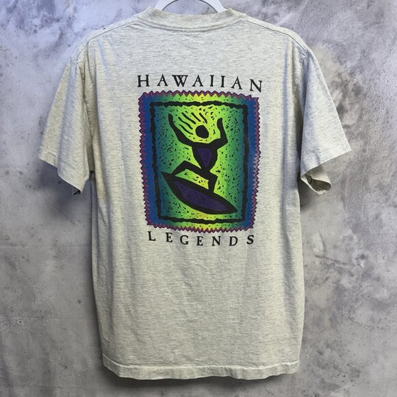 Vintage 90s Hawaiian Legends Surf T Shirt Mens Large 21x27 Gray Single Stitch - Picture 2 of 16